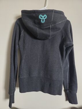 Aritzia TNA Charcoal Hooded Zip Up Sweatshirt with Teal Logo Size S
